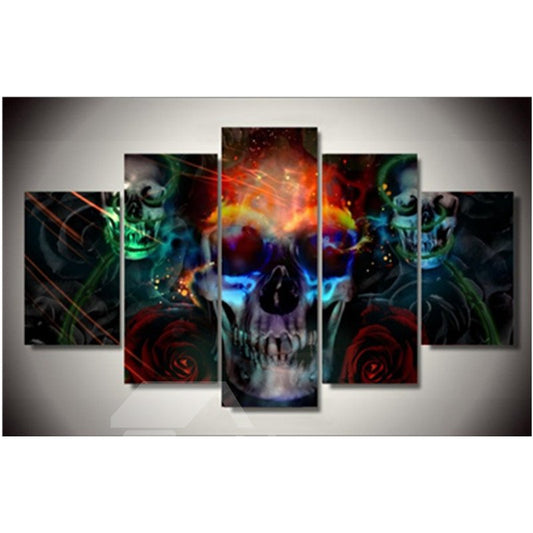 Skulls and Roses Printed Hanging 5-Piece Canvas Eco-friendly and Waterproof Non-framed Prints