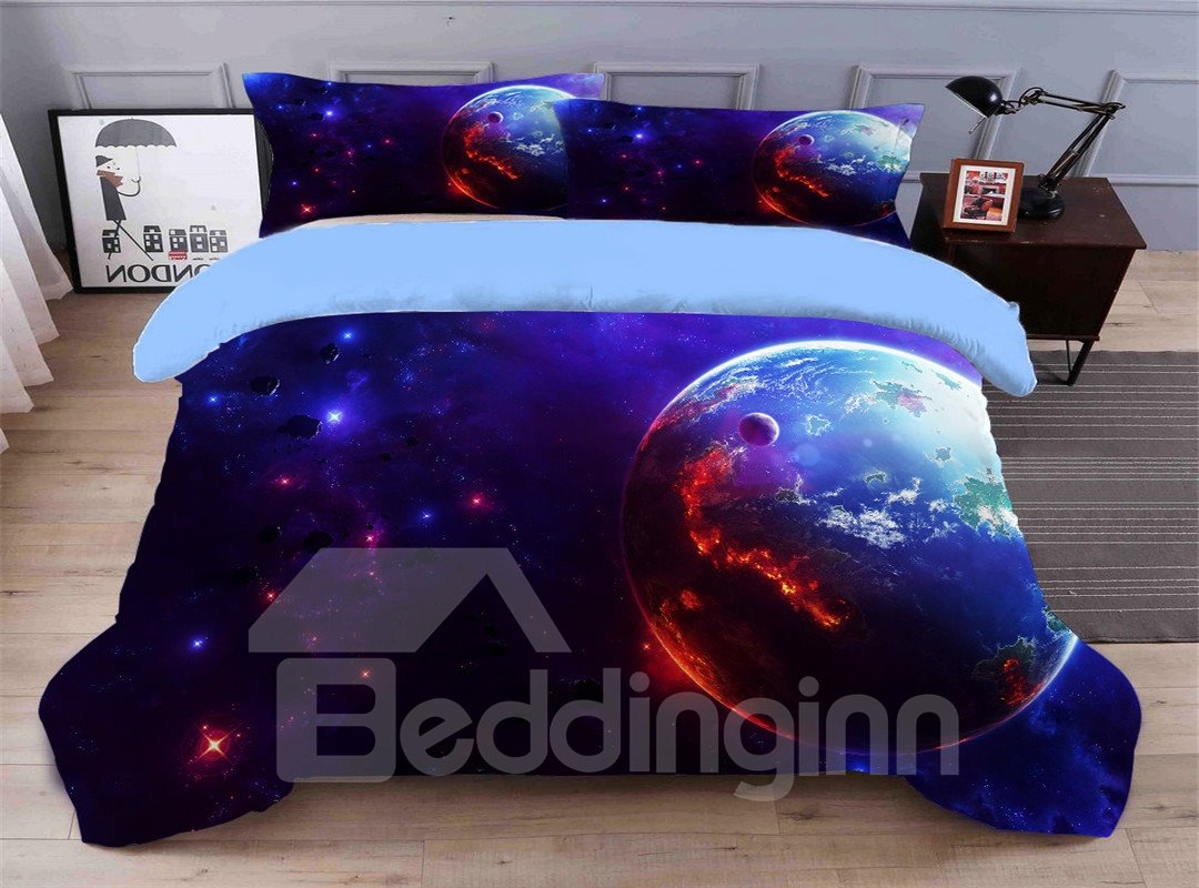 Fadeless Vivid Wandering on The Ball bedruckte 4-teilige 3D-Galaxie-Bettwäsche-Sets/Bettbezüge