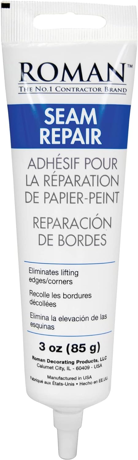 Roman Products 207802LW 6454 Adhesivo de reparación de costuras, sellador para desgarros de papel tapiz y bordes sueltos y superpuestos, tubo de 3 oz, 3 oz, blanco, 3 onzas