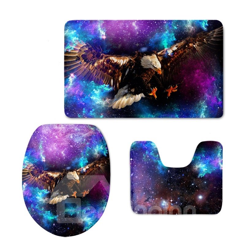 Eagle Flying in Galaxy 3-Piece Flannel PVC Soft Water-Absorption Anti-slid Toilet Seat Covers