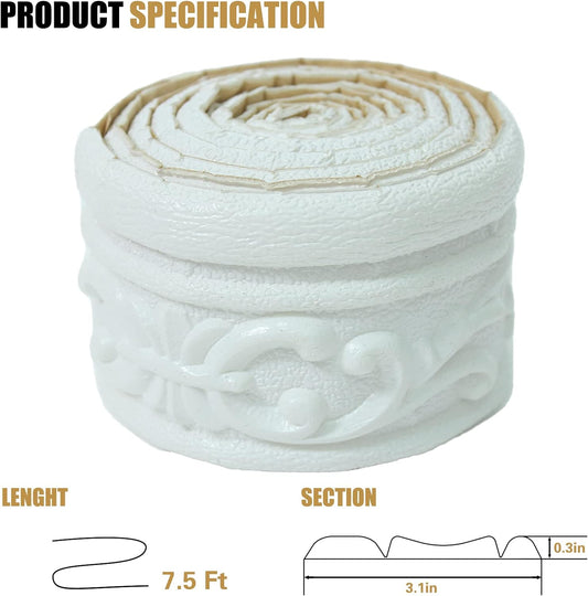 WAPANE 90" x 3.1" Peel Stick Foam Molding Trim Self Adhesive, Crown Molding Wallpaper Border Flexible, 3D Wall Edging Lines Foam Baseboard, Wall Base Moulding Trim for Home, Hotel DIY Decoration