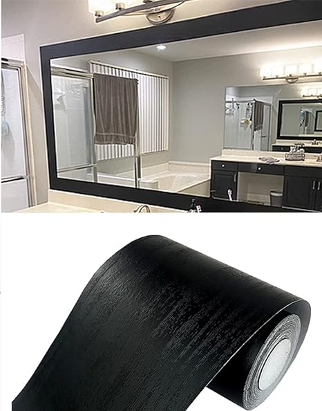 10M Black Wood Grain Removable PVC Waterproof Border Wall Decor Removable Self Adhesive Kitchen Bathroom Tiles Sticker Wallpaper 4.2x390