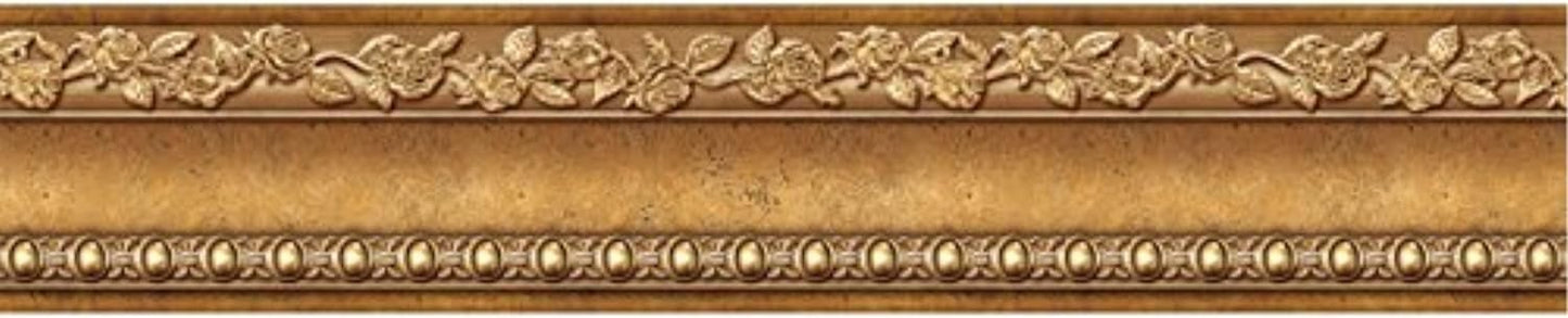 Flower Molding Peel and Stick Wall Border Easy to Apply (Gold Brown)