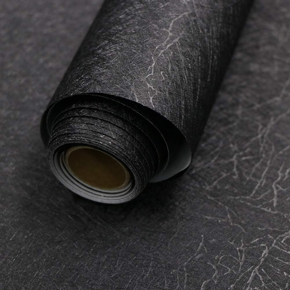 Abyssaly 15.7" X 118" Black Silk Wallpaper Embossed Self Adhesive Peel and Stick Wallpaper Removable Kitchen Wallpaper Vinyl Black Wallpaper Cabinet Furniture Countertop Paper Textured Wallpaper