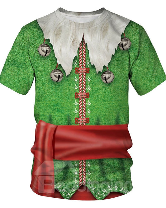 Camiseta 3D navideña con cuello redondo y modelo suelto de estilo casual