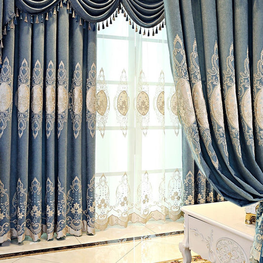 European Floral Embroidery Sheer Curtains for Living Room Bedroom Custom 2 Panels Breathable Voile Drapes No Pilling No Fading No off-lining