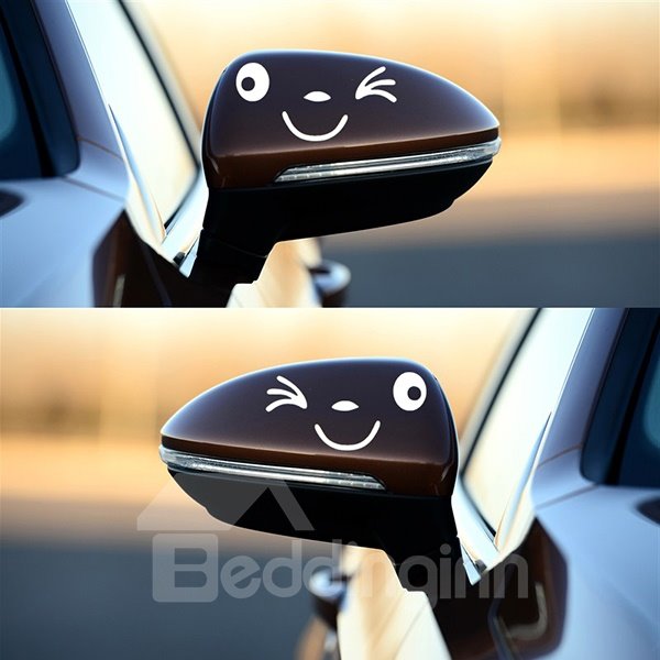 Bright Smiling Face with Winking Eyes Car Rear Mirrors Stickers