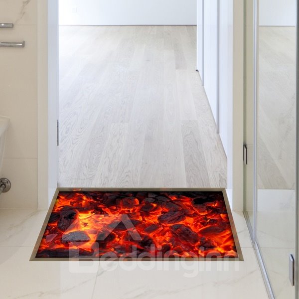 3D-Bodenaufkleber im modernen Design mit roter Flamme, der ein Verrutschen verhindert und wasserdicht für das Badezimmer ist