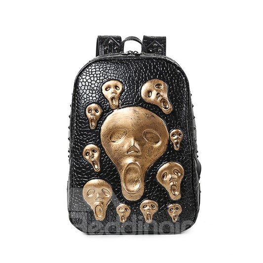 Ghost Skull 3D PU-Leder, langlebig, lässig, Laptop-Rucksack, Schultasche
