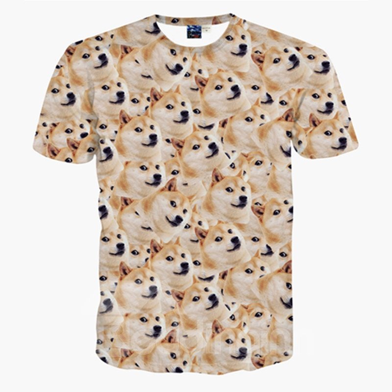 Camiseta divertida pintada en 3D con estampado de cara de perro pequeño y cuello redondo