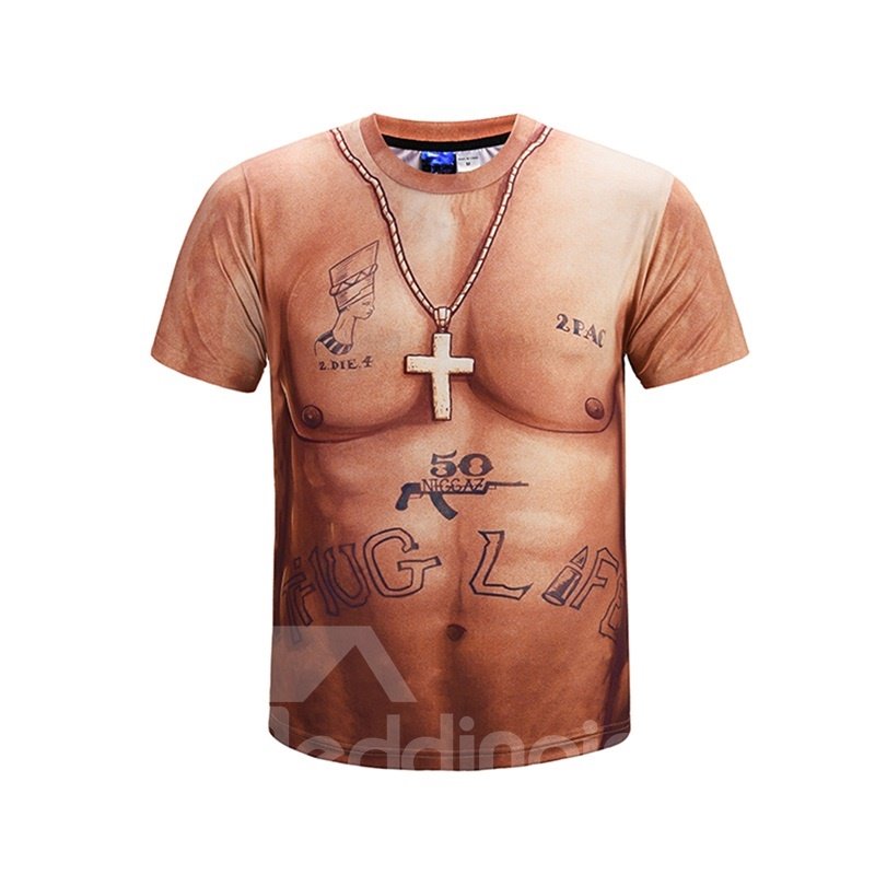 Round Neck Personality Design Emulational Skin Pattern 3D Painted T-Shirt