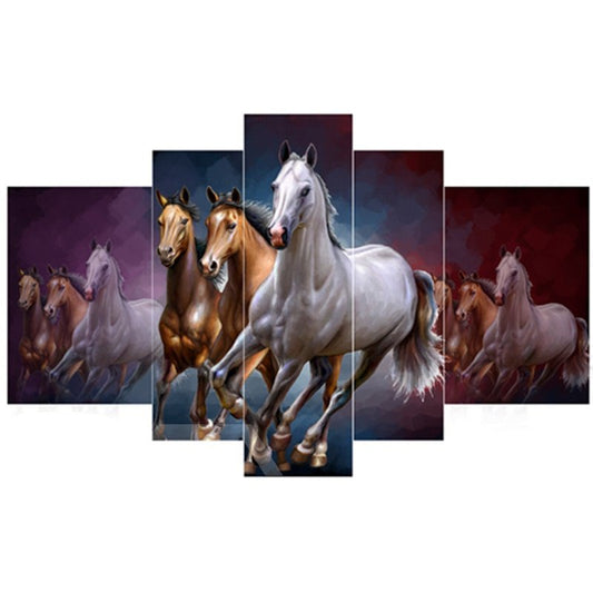 Hanging Running Horses Pattern 5-Piece Canvas Eco-friendly and Waterproof Non-framed Prints