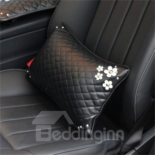 Almohada para cintura de coche de cuero de alta calidad con adorno de margaritas elegante y femenina 
