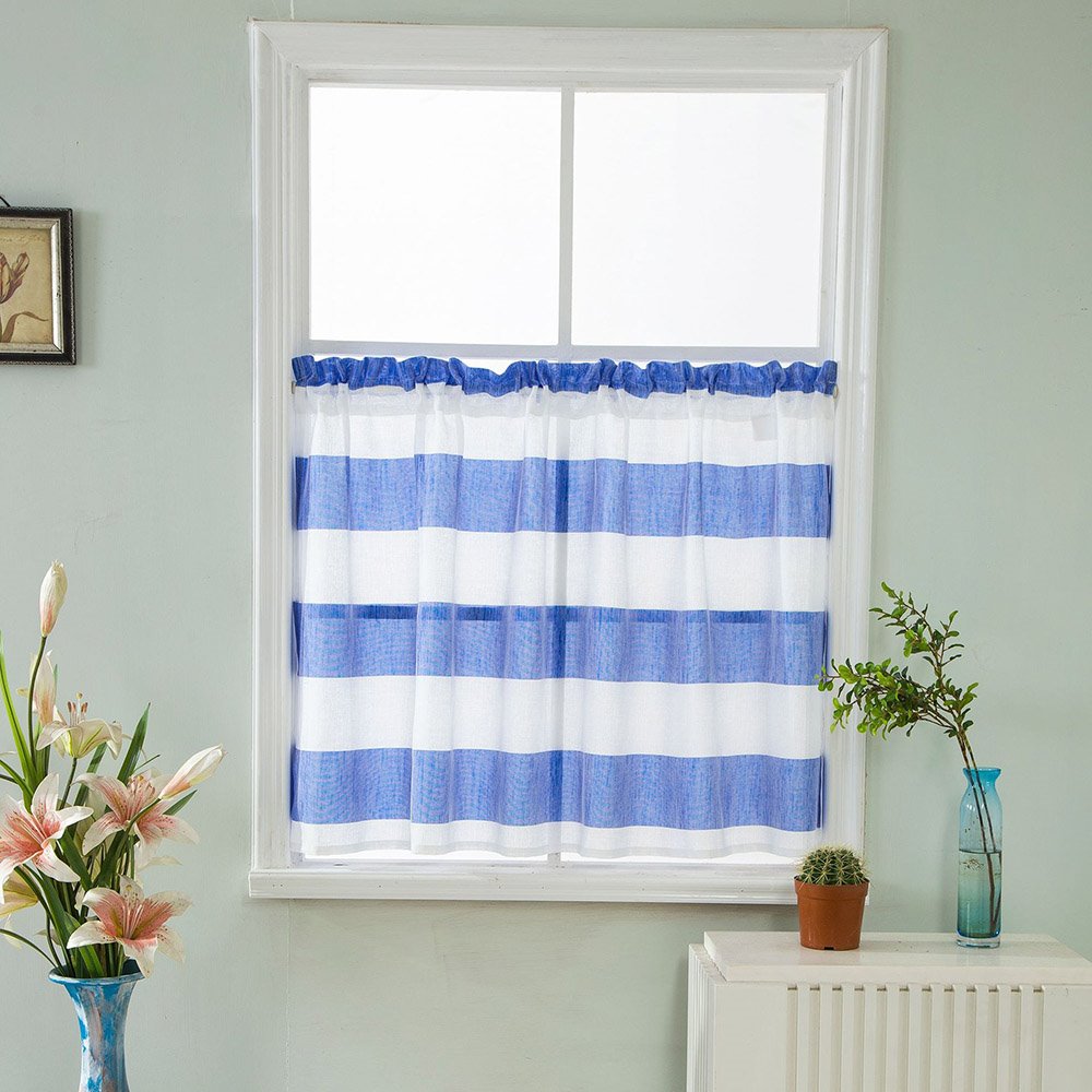Moderner, gestreifter Polyester-Fenstervolant, 1 Stück, kurzer Vorhang für Küchen, Badezimmer, Keller und mehr