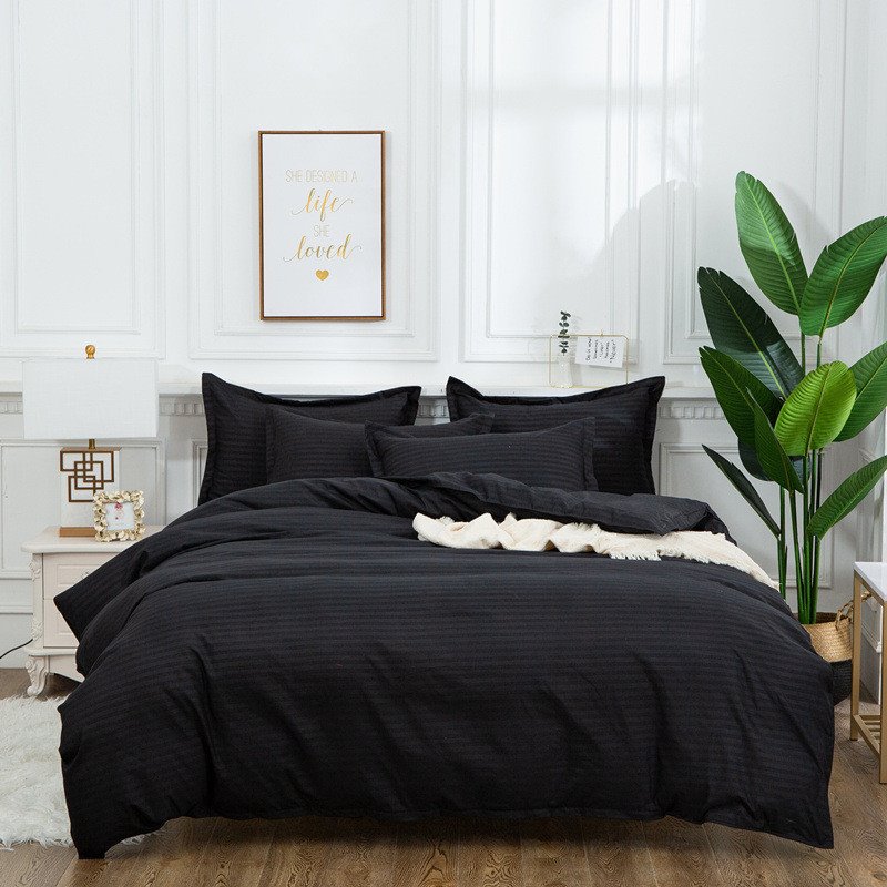 Modernes 3-teiliges Polyester-Bettwäscheset mit einfarbigen Streifen, 1 Bettbezug und 2 Kissenbezügen 