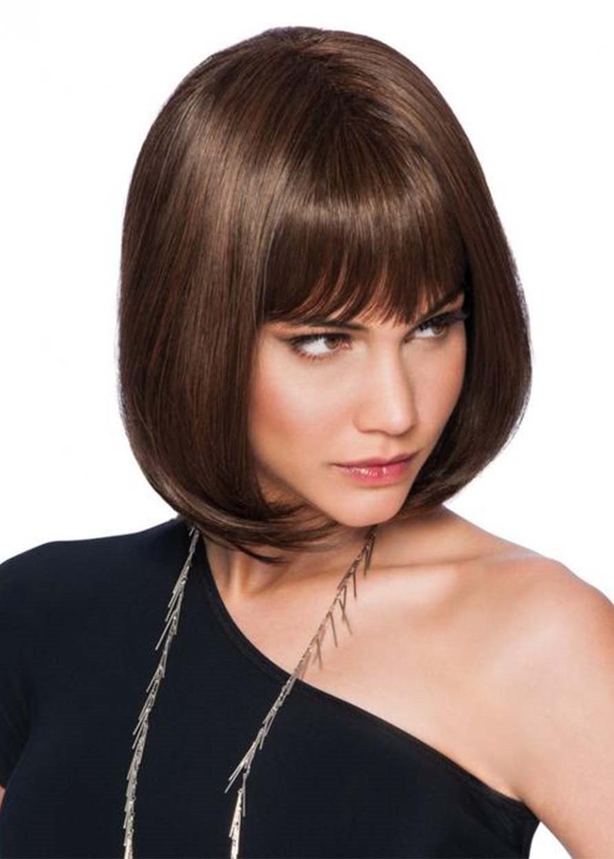 Kurze Bob-Pony-Frisuren für Damen, gerader Bob, Kunsthaar, kappenlos, 10 Zoll, 130 % Perücken