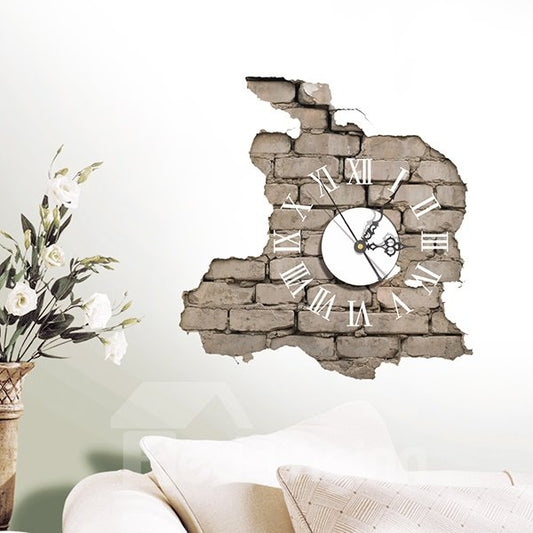 Reloj de pared adhesivo 3D de pared de ladrillo pelado creativo