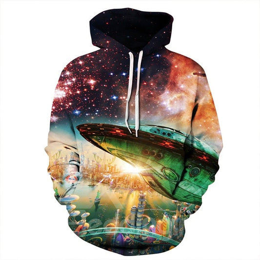 UFO Below the City Long Sleeve 3D Pattern Hoodie
