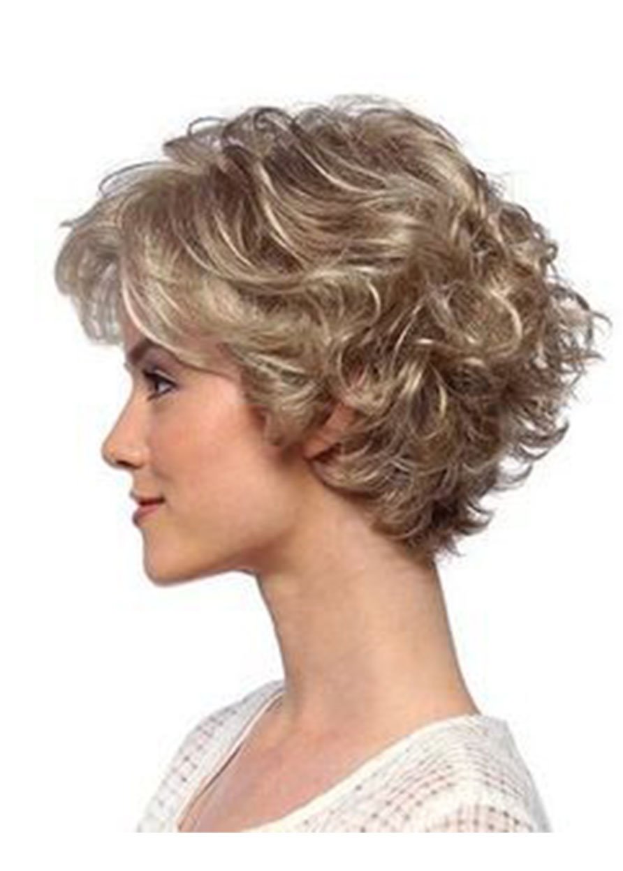 Peinados cortos y rizados Pelucas con gorro frontal de encaje de color rubio para mujer Pelucas de pelo sintético de 12 pulgadas 