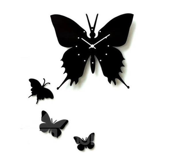 Reloj de pared con forma de mariposa hermosa negra de diseño moderno 