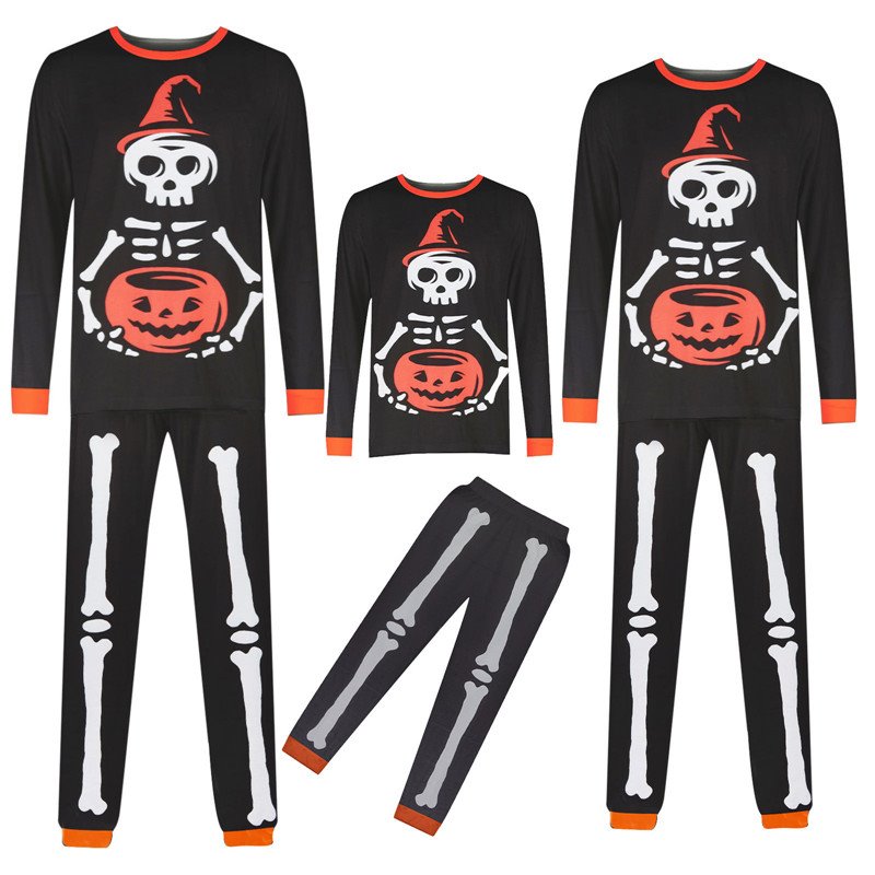 Traje con estampado de pequeño fantasma de Halloween, traje familiar para padres e hijos, Top de manga larga, pantalones negros