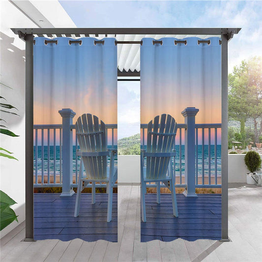 Moderne 3D-Außenvorhänge, Sonnenuntergang, Ösen oben, Cabana-Vorhang, wasserdicht, sonnenbeständig, wärmeisolierendes Polyester, 2 Bahnen 