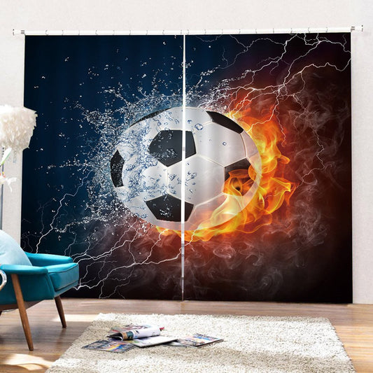 3D-bedruckte Vorhänge, Fußball, schwarze Verdunkelungsvorhänge, individuelle 2-teilige Vorhänge für Wohnzimmer, Schlafzimmer, kein Pilling, kein Ausbleichen, kein Abstreifen, Polyester 