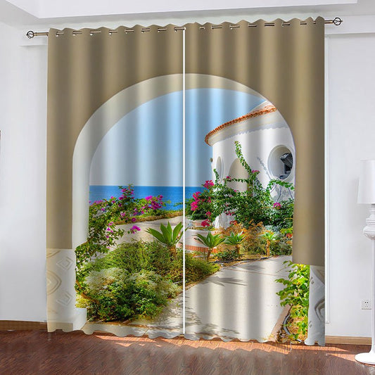 Cortinas opacas con paisaje europeo 3D para sala de estar, dormitorio, sin pelusas, sin decoloración, sin forro, bloquean el 80% de la luz y el 90% de los rayos UV. 