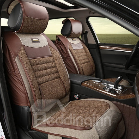 Car Seat Covers Full Set Comfy Design Soft And Breathable Linen Universal Car Seat Cover Front and Rear Split Bench Seat Protectors Universal Fit Interior Accessories for Auto Truck Van SUV