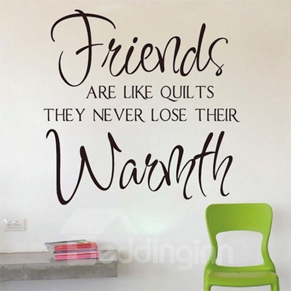Abnehmbarer Wandaufkleber mit witzigen Worten „Friends Are Like Quilts“. 