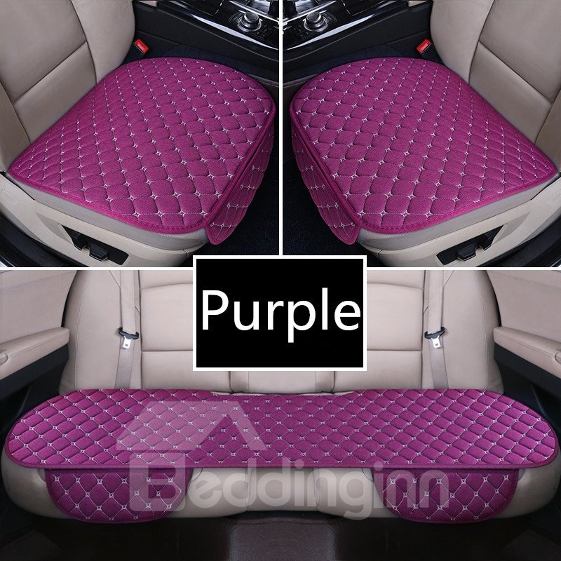 3-teilige Autositzmatte aus Leinenmaterial mit modernem Karomuster 