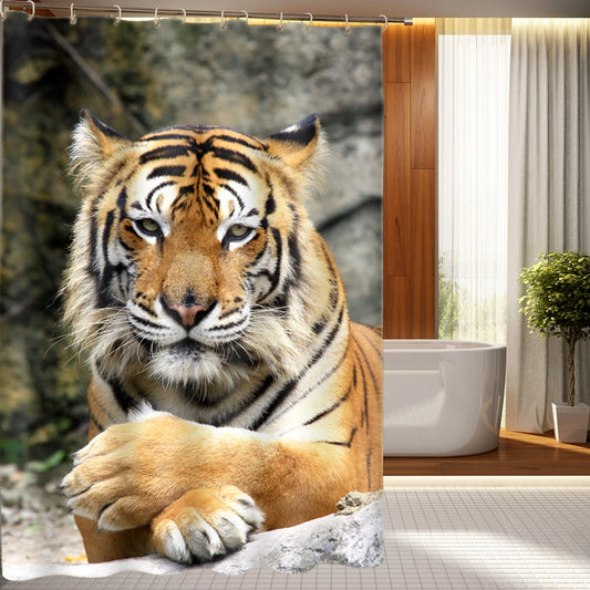 Tiger Portrait Printed Waterproof Shower Curtain for Bathroom, Polyester Heavy Duty Mighty Animal Theme Decorative Shower Curtain