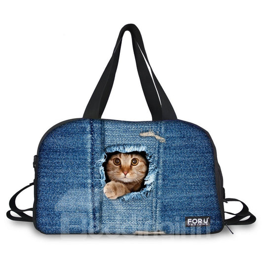 Blaue 3D-Reisetaschen aus Nylon mit Tiermuster und großem Fassungsvermögen für den Außenbereich