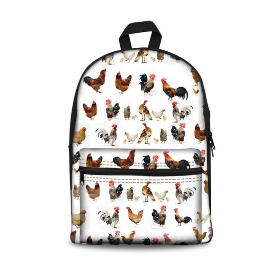 Waschbarer, leichter Schul- und Outdoor-Rucksack mit Huhn-3D-Muster