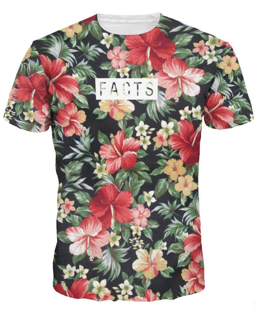 Buntes, florales, lässiges Unisex-T-Shirt mit Rundhalsausschnitt und 3D-Muster