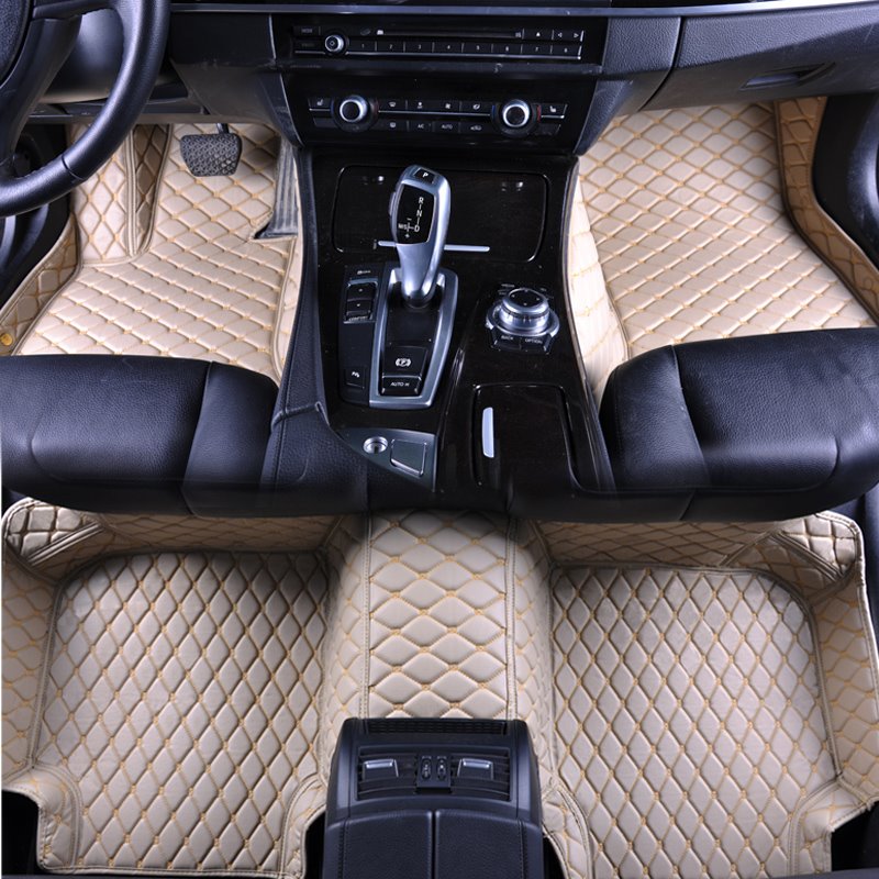 Top-notch Leather Grid Line Design Onefold Color Durable Custom Fit Car Floor Mats