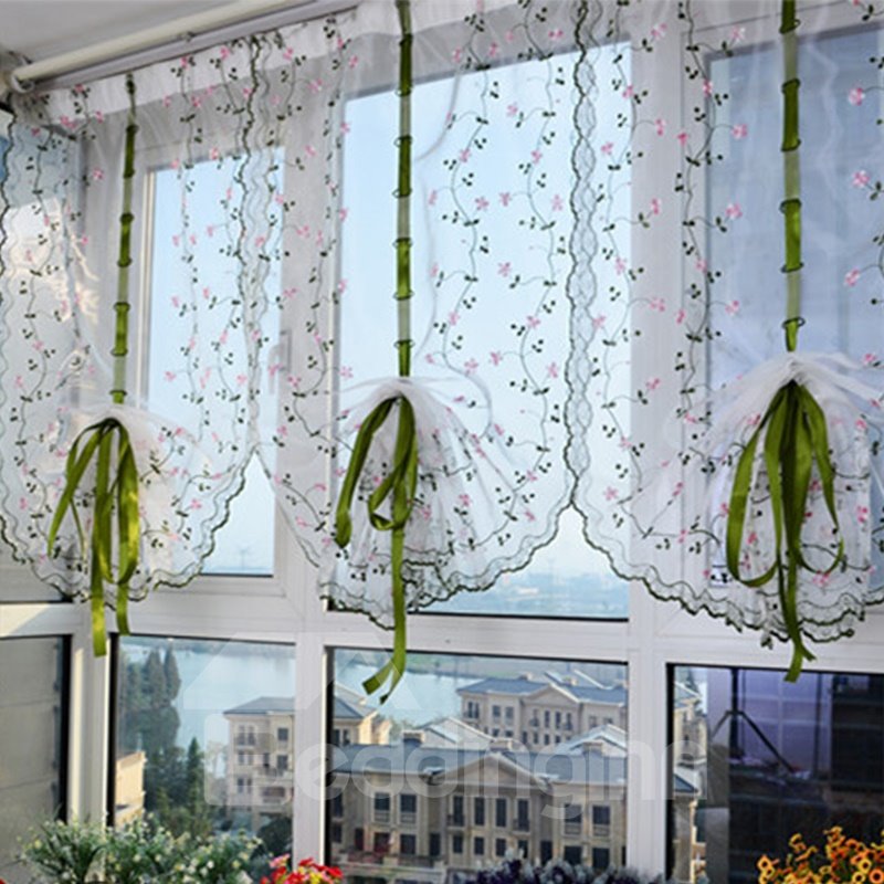 Decoration Small Flowers Silk Sheer Embroidery Fresh and Country Style Roman Sheer Shade