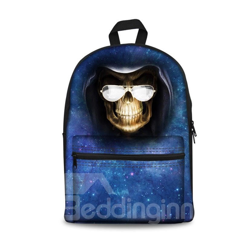 3D-Schädel mit Brille, Universum-Muster, Schule, Outdoor, für Mann und Frau, Rucksack