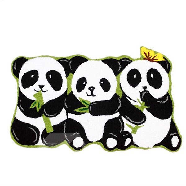 Alfombra de baño antideslizante Vivid Pandas comiendo bambú