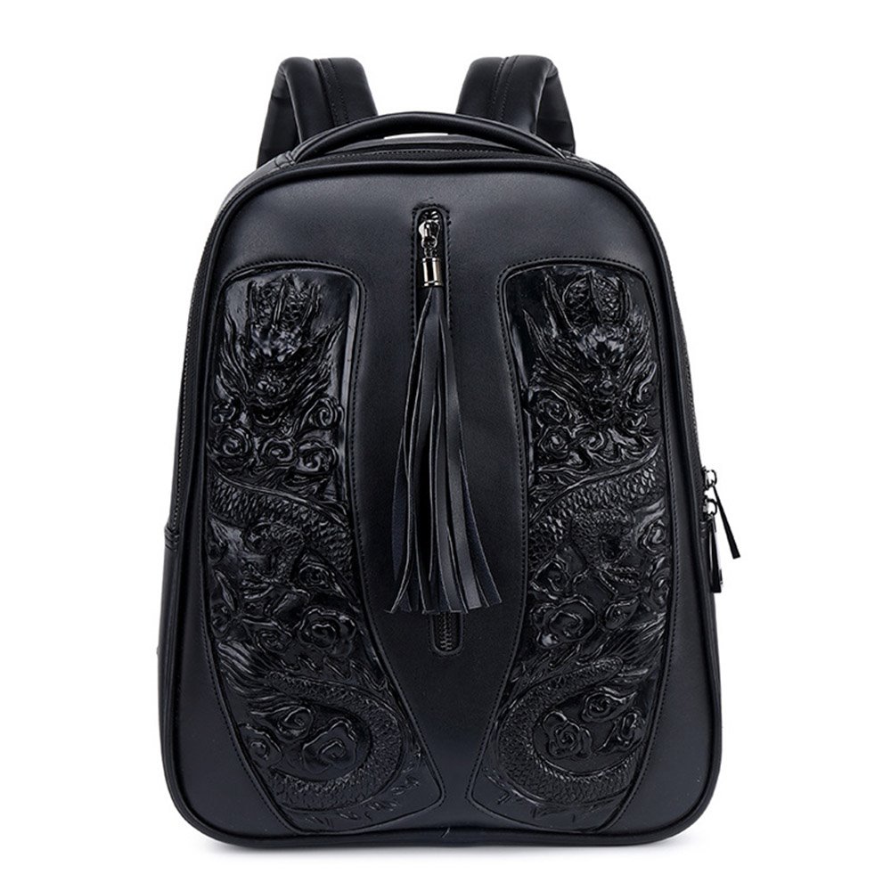 3D Gargon Loong Embossed Backpack Waterproof PU Leather Handbag For Men&Women