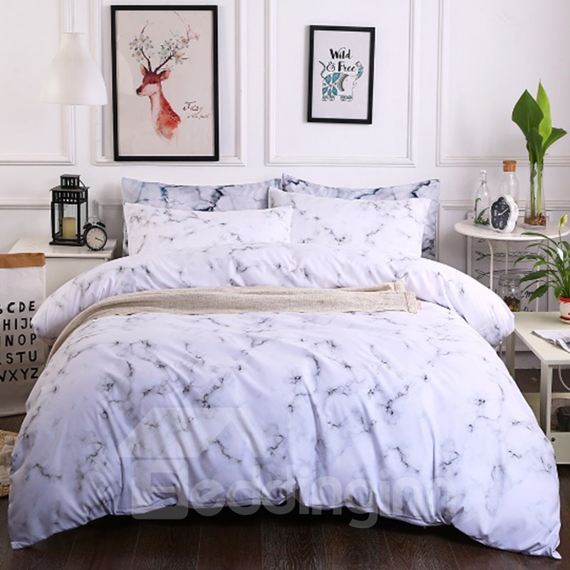 Grey Small Texture Marble Printed Polyester 3-Piece Bedding Sets/Duvet Cover