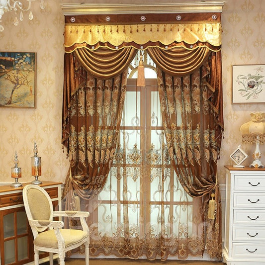 Cortinas transparentes personalizadas decorativas bordadas delicadas y lujosas europeas para sala de estar y dormitorio 