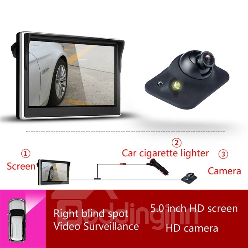 Sistema de imagen de marcha atrás con vista lateral de cámara para automóvil con sensor LED y pantalla para automóvil de 5 pulgadas