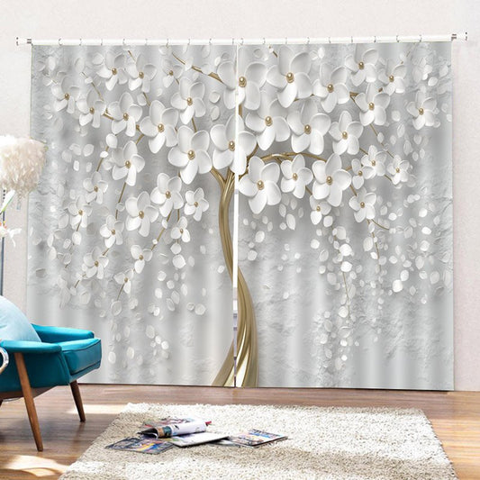 3D Print Blackout Curtains Creative White Flower Tree 2 Panels Drapes for Living Room Bedroom Decoration No Pilling No Fading No off-lining Polyester