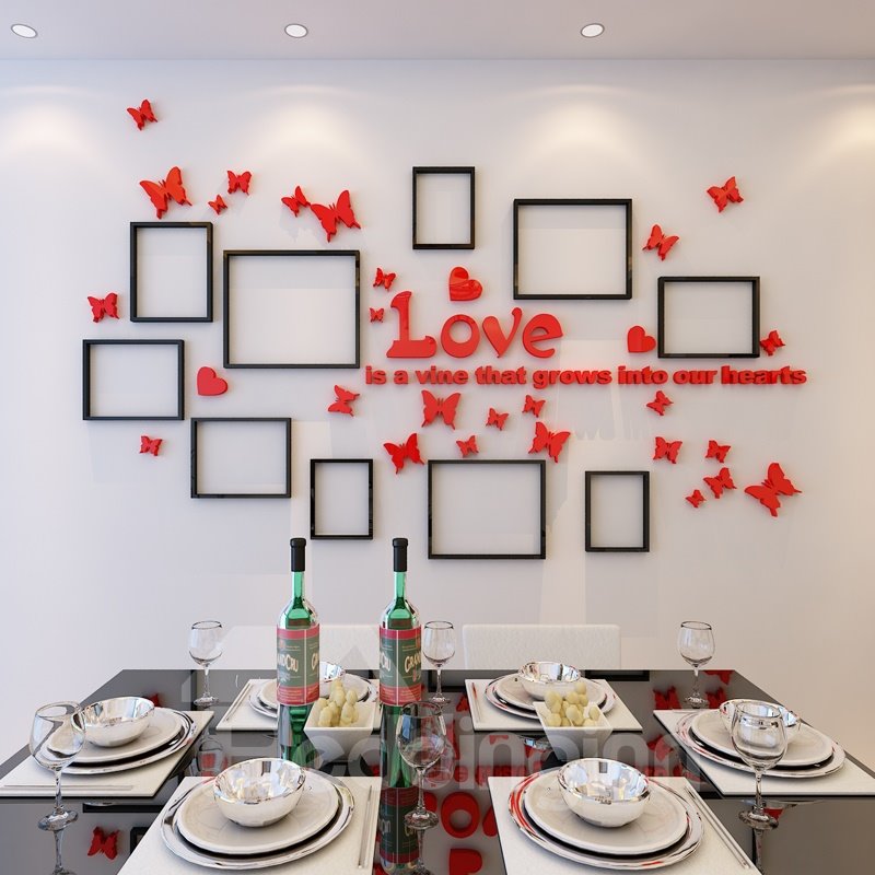 3D-Liebesbriefe, Schmetterlinge, 10 Bilderrahmen, Acryl, wasserfest, robust, umweltfreundlich, Wandaufkleber