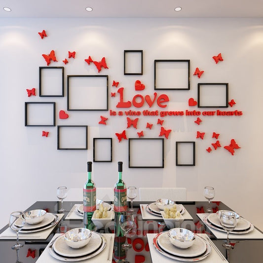 3D-Liebesbriefe, Schmetterlinge, 10 Bilderrahmen, Acryl, wasserfest, robust, umweltfreundlich, Wandaufkleber