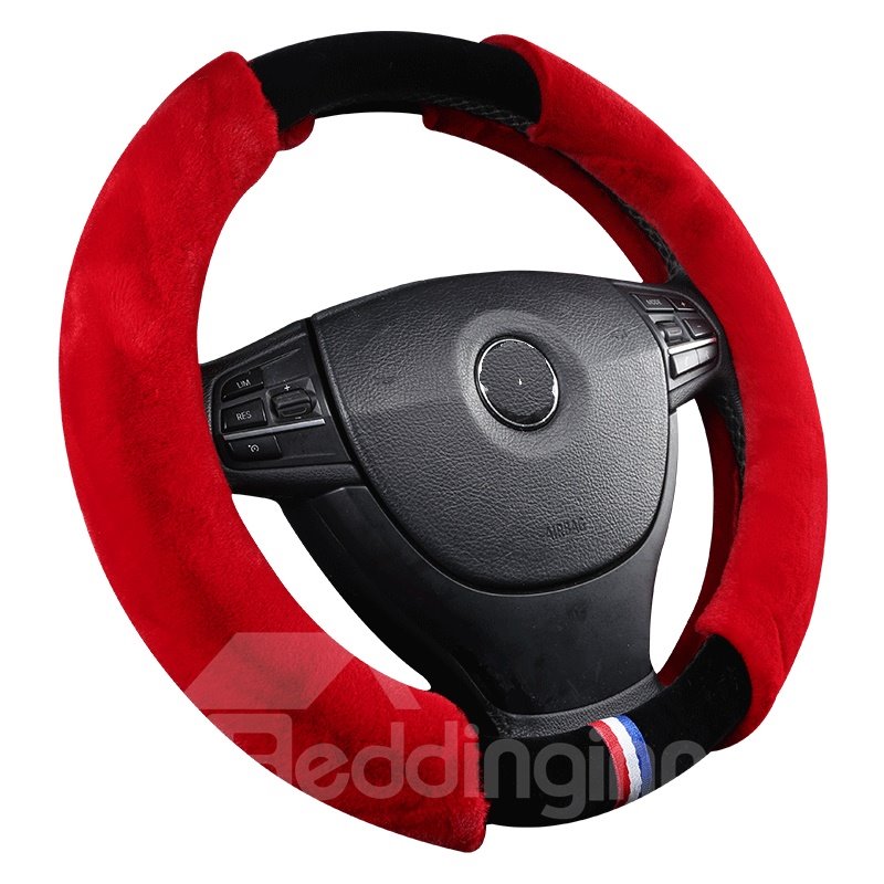 Holding Warm Suede With Fur Wrap On Both Sides Steering Wheel Cover