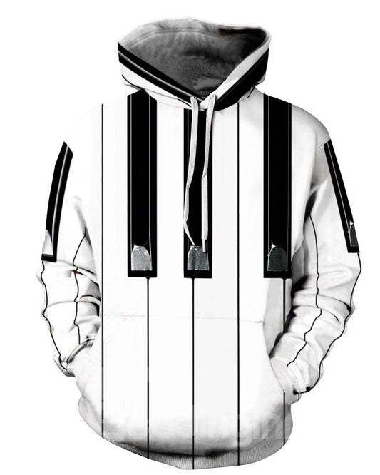Sudadera con capucha pintada en 3D con patrón de tecla de piano de manga larga 