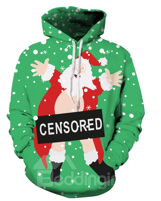 Santa be Censored Christmas Sudadera con capucha de manga larga con patrón 3D