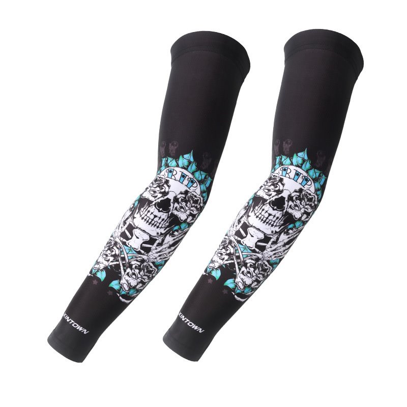 Skull Tiger Print Ice Silk Cooling Arm Sleeves Cover Basketball Golf Sport UV Sun Protection Cycling Sports